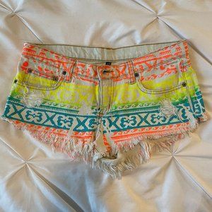 Carmar white/neon cutoff denim shorts